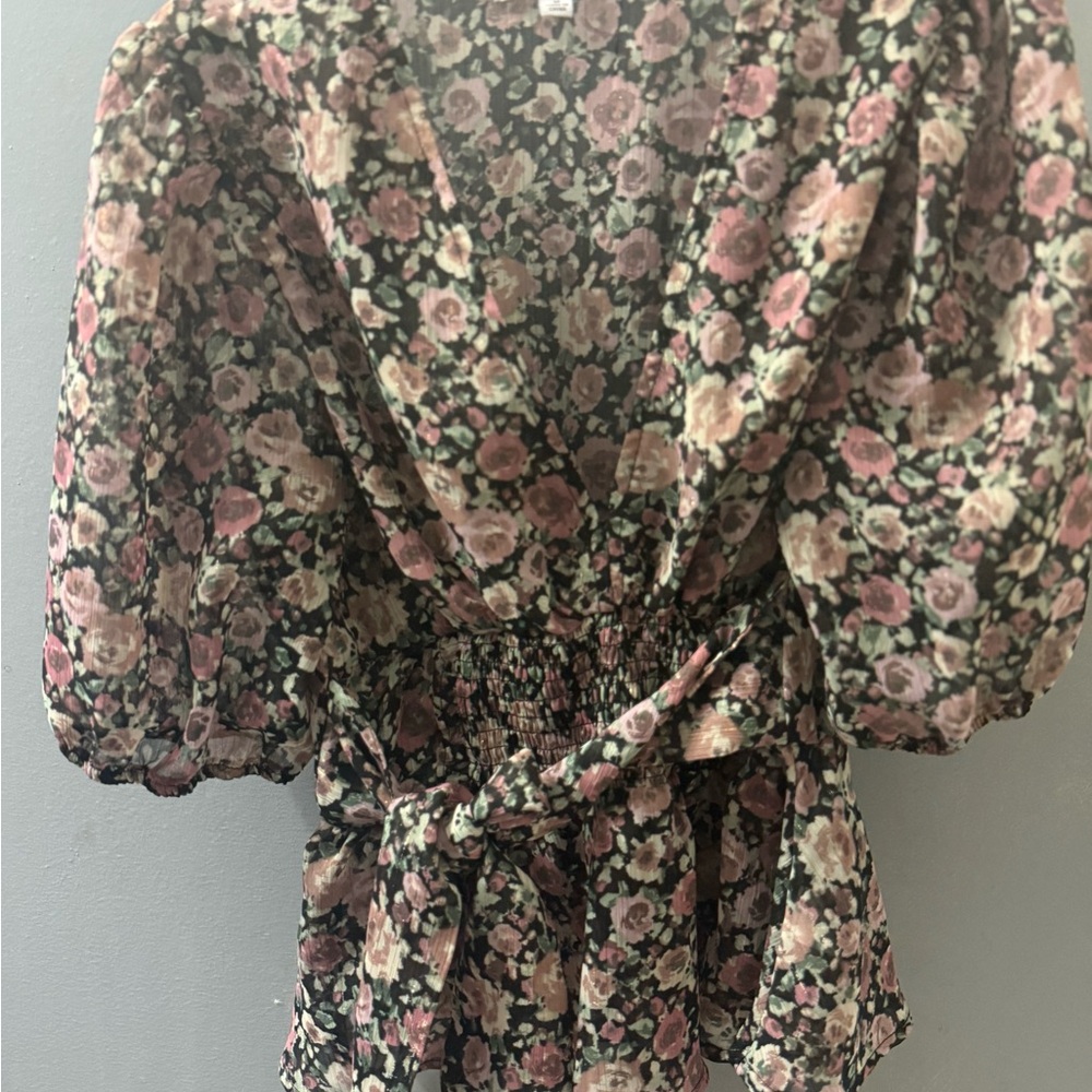 Mimi Chica Pink and Green Floral Blouse
